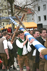 Nach mehreren Anläufen: 2008 kommt ein Maibaum ins Glockenbachviertel, mit Motivtafeln von Robert C. Rore (Foto: Künstler)